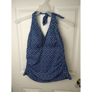 L.L. Bean Woman 10 Swim Tankini Halter Sun Protection Scrunched Side Medallion